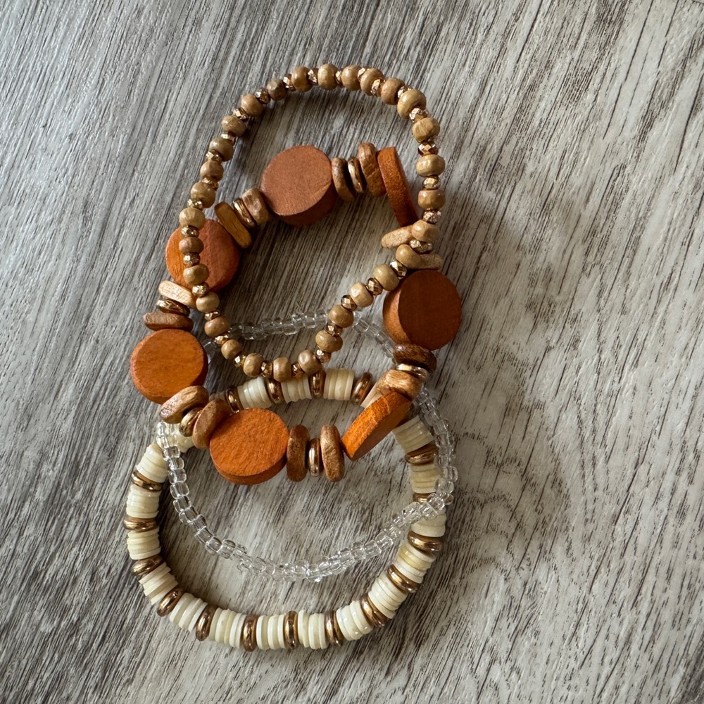 Wooden Beaded Bracelet Set - Brown and Tan